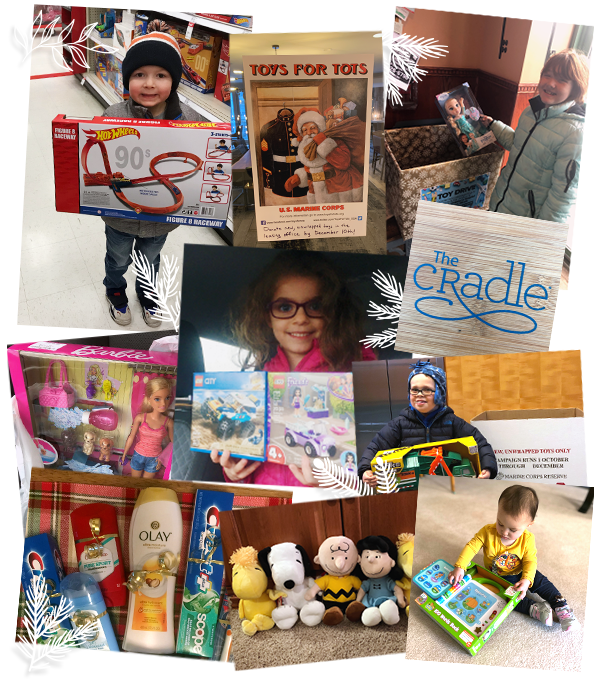 collage of children posing with donated toys