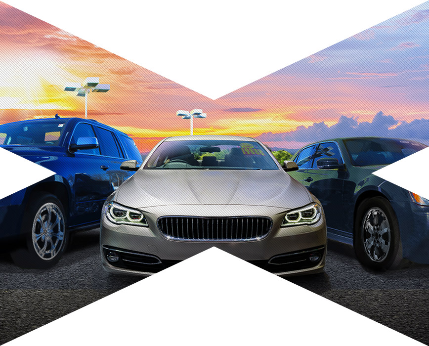 Cars framed by an X