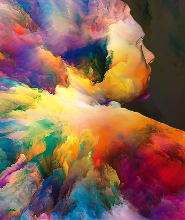 multicolor paint swirling together into the silhouette of a man