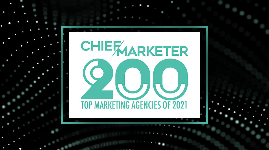 chief marketer 200 logo on background of dots in wave pattern