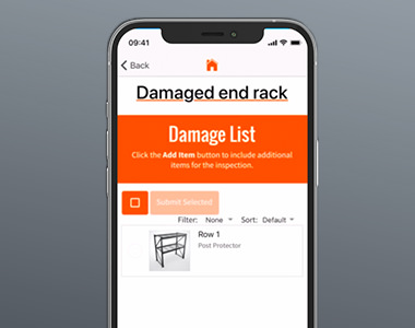 mobile phone with a screenshot of damaged end rack app on screen