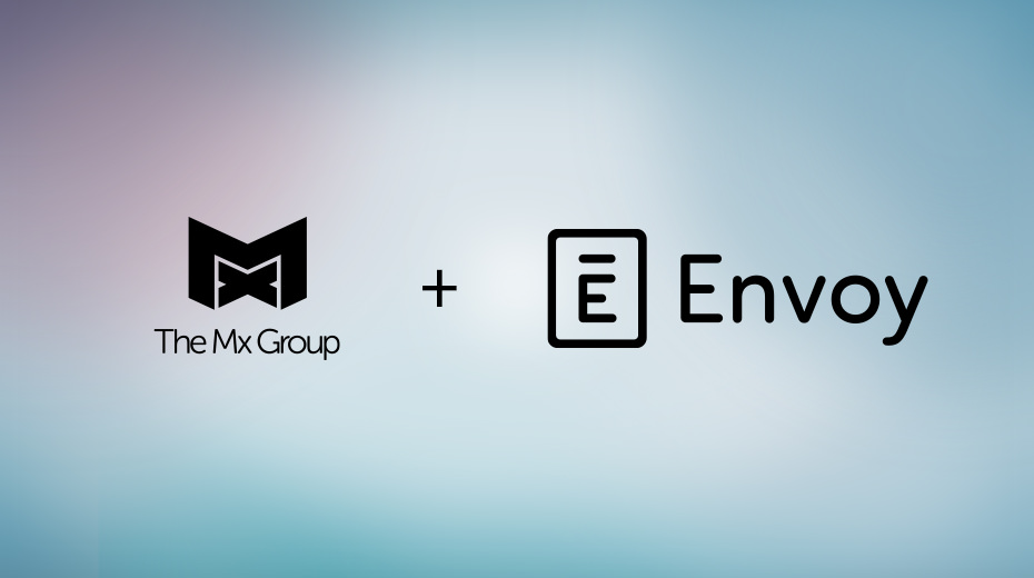 The Mx Group and Envoy logo on gradient background