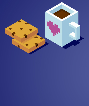 Illustration of a digital style cookie and cup of coffee