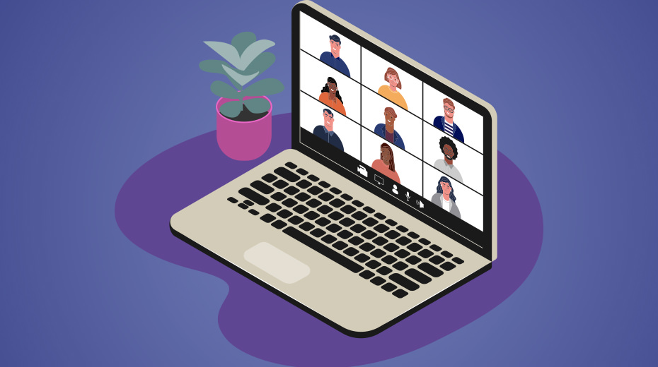 illustration of computer with a team video call on screen