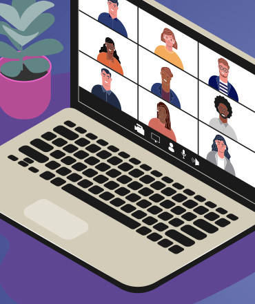 illustration of computer with a team video call on screen